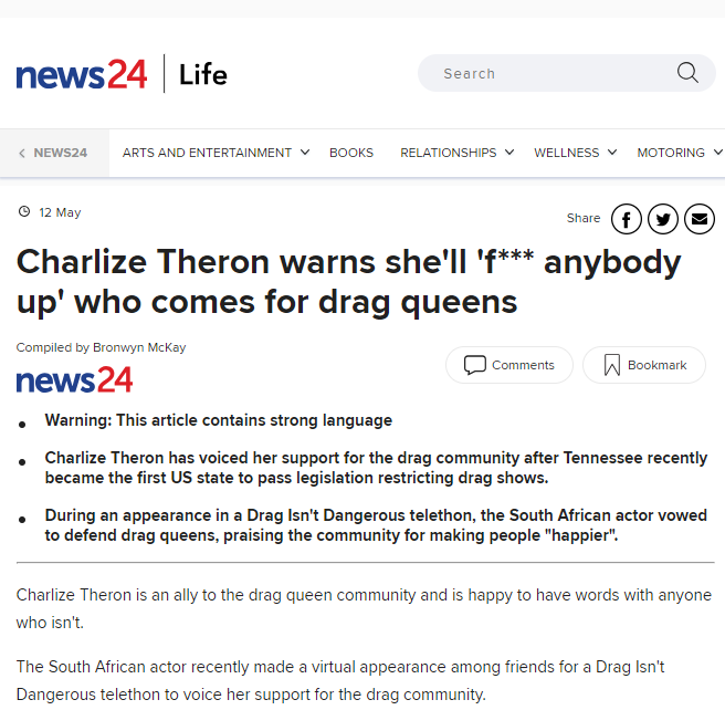 Charlize Theron warns she...news24 snip Charlize Theron warns she...news24 snip